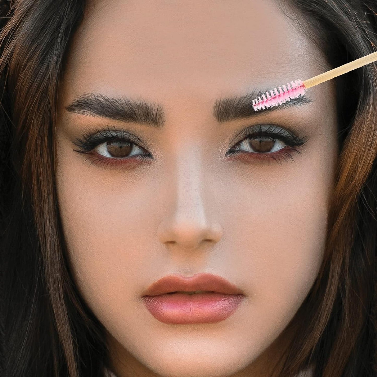 Tbestmax 300 Disposable Mascara Wands Eyelash Brush Spoolies for Eye Lash Extension Eyebrow Bamboo Stick Pink