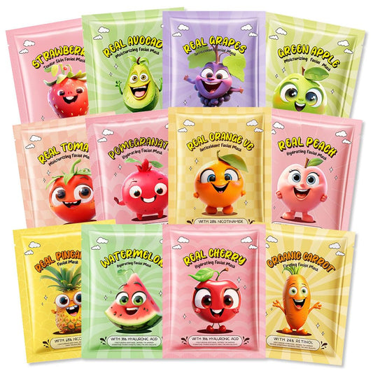 12 Pack Fruit Kids Face Mask,Pink Face Masks Skincare Spa Day Kit Supplies,Spa Party Favors for Teens Girls Women,Sheet Facial Mask Skincare Gifts Set,Moisturize Soothe for All Skin Types