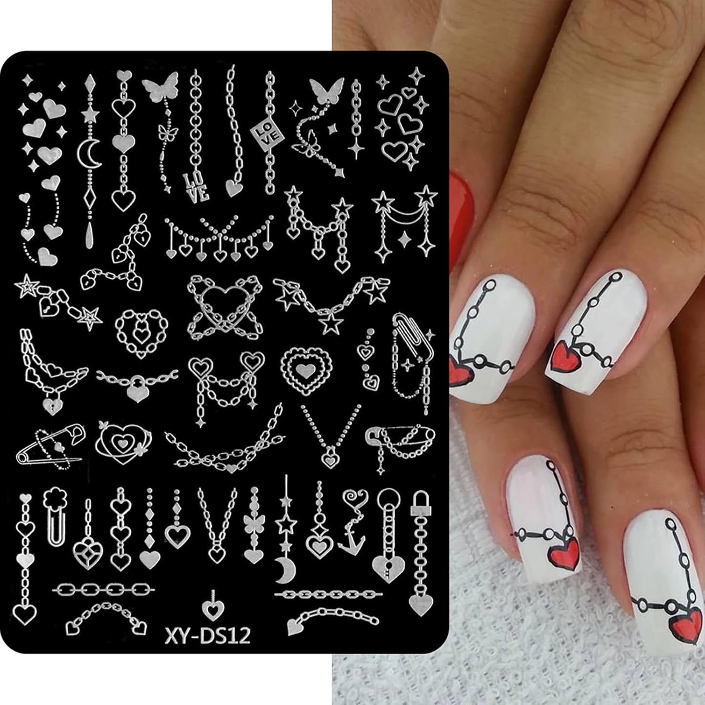Valentine Nail Art Stamping Plate Kit,Love Heart Butterfly Flower Cat Design Stamp Templates,Love Words Stamp Templates Kit,Valentines Romantic Metal Nail Plates for DIY Printing Decor 4Pcs