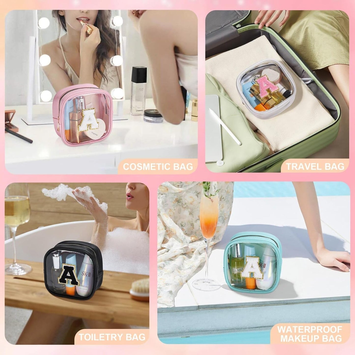 YOOLIFE Mini Makeup Bag | Clear Makeup Bag Toiletry Case | Portable Make Up Organizer | Small Cosmetic Bag for Purse | Best Friend Birthday Gifts Teacher Daughter Gifts | Gifts for Girls | Pink E