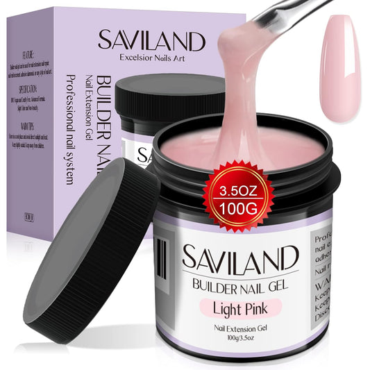 SAVILAND 100 G Builder Nail Gel - 3.5 oz Light Pink Hard Gel for Extension Nail Art Manicure Starter for Professional Nails Salon Home DIY