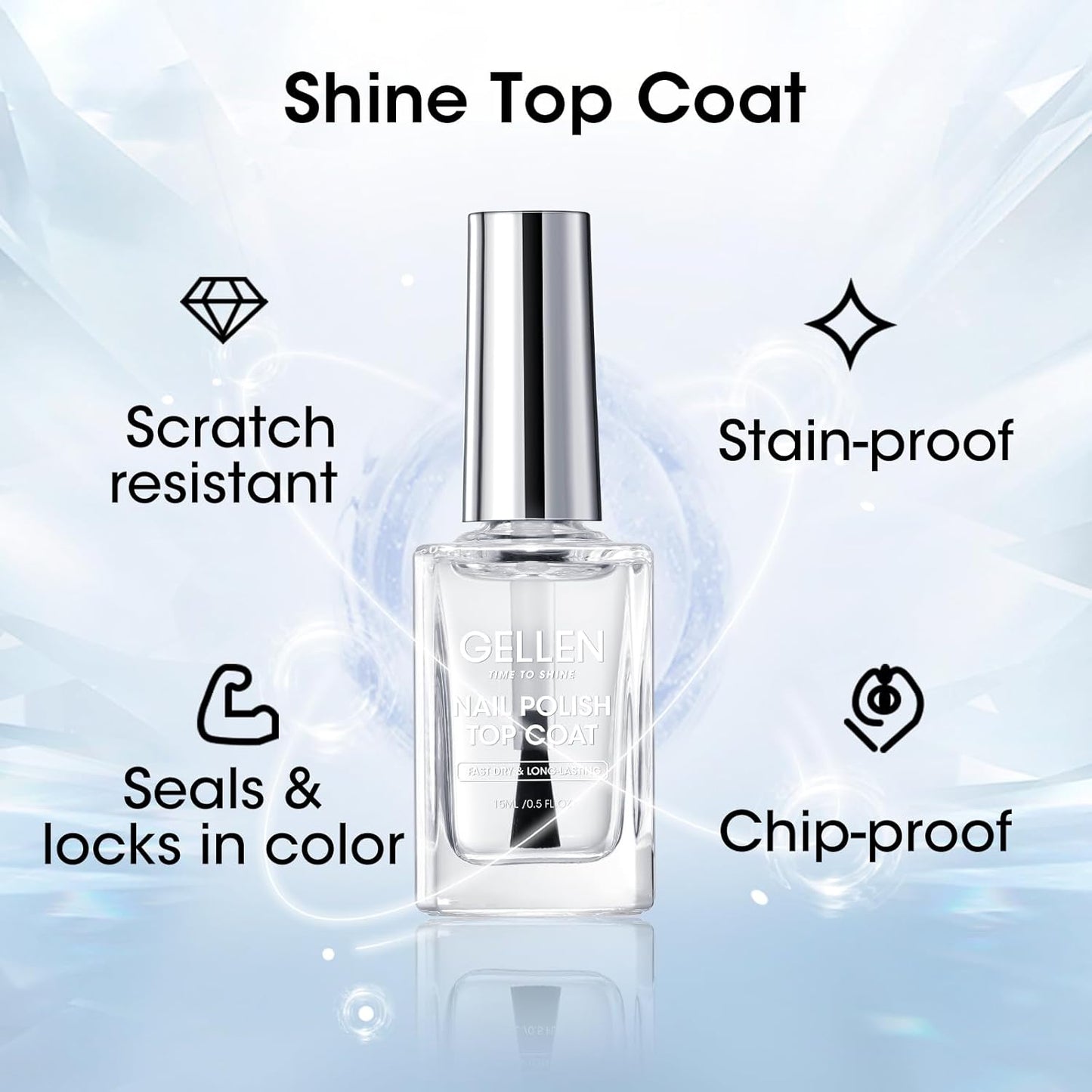 Gellen Clear Nail Polish Base Top Coat, No Wipe Shine Top Coat & 4-In-1 Tinted Nude Base Coat Strengthens Nails - Calcium, Quick Dry Natural Color Regular Nail Polish, Not UV Gel, Hema Free, Non-toxic