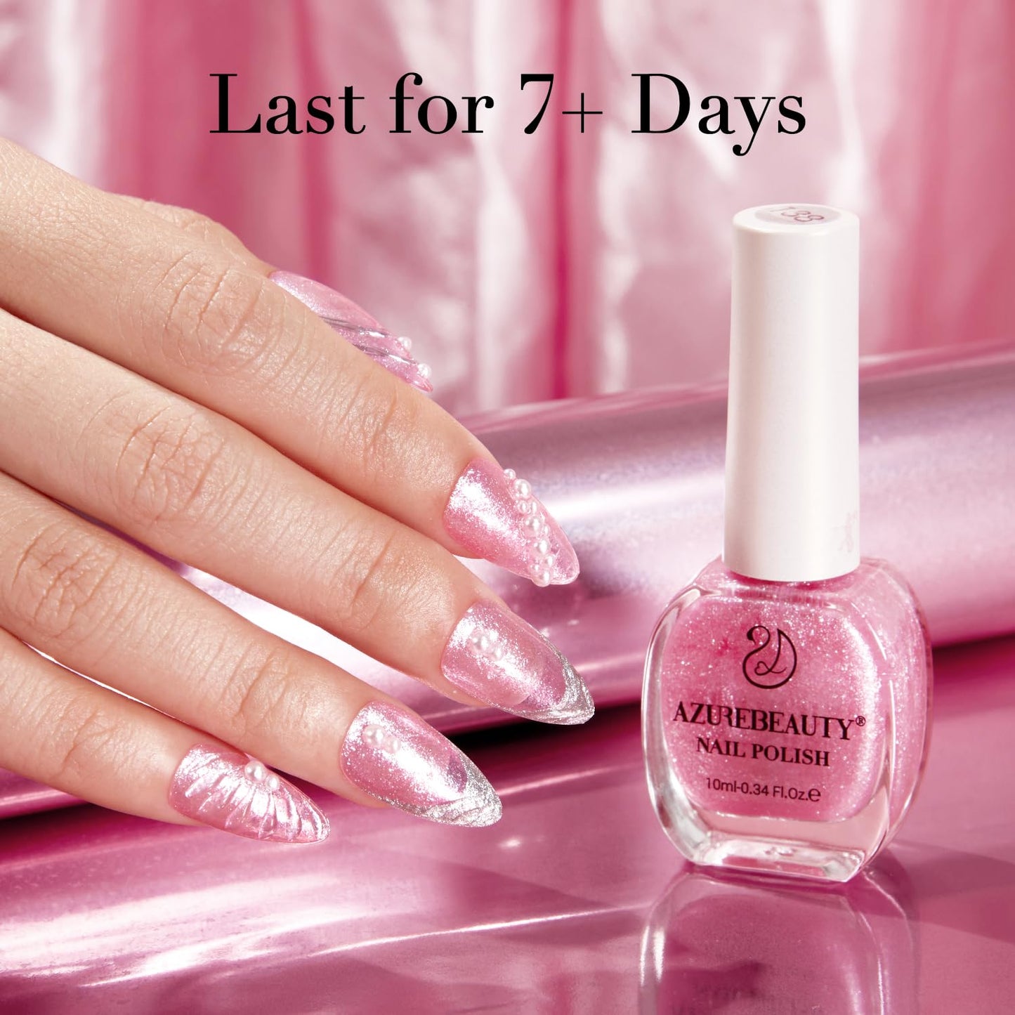 AZUREBEAUTY Glitter Pink Nail Polish no Gel Quick Dry Natural Shine Nail Lacquer Fingernail Polish Salon-Quality for Women 10ml