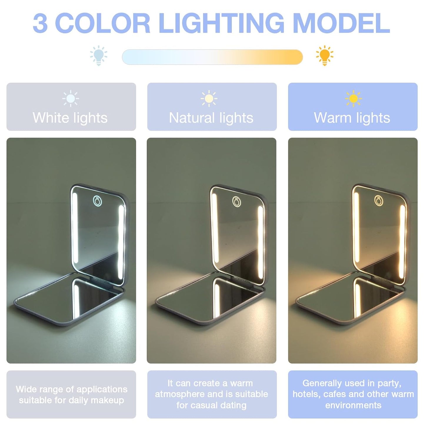 Kintion Rechargeable Pocket Mirror, Wheat Straw Material 1X/3X Magnification Portable Compact Mirror, Handheld Travel Mirror, Small Purse Mirrors for Women, Purple