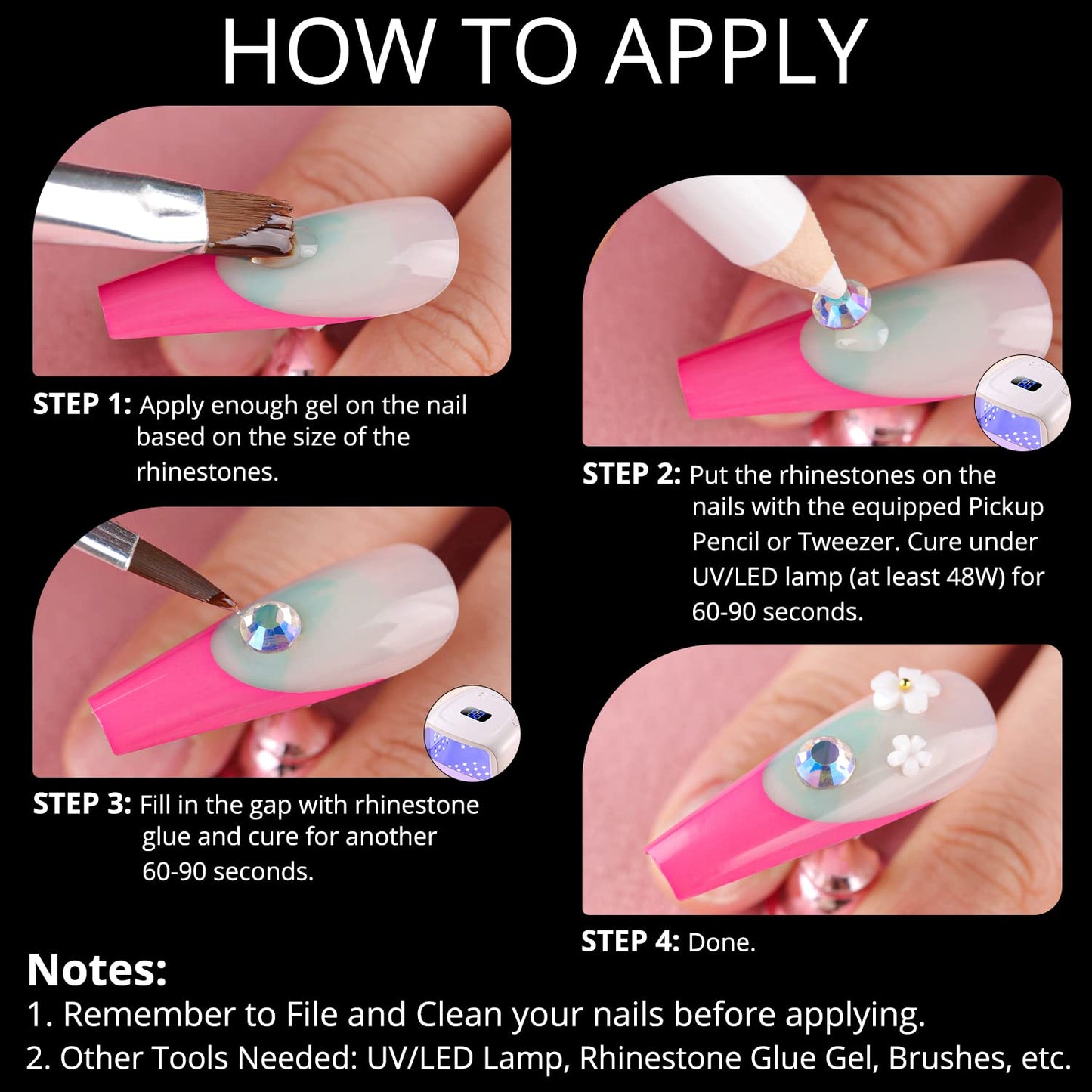 Mixed 3D Nail Art Gem Decoration Accessories Kit #10, Butterfly Starry AB Rhinestone Charm Jewelry for Deco, Pearl Flower Caviar Bead Stone Crystal with Pickup Pencil and Tweezer