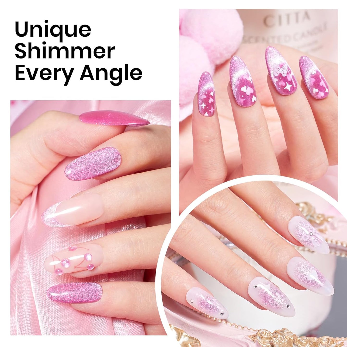 Beetles Pink Cat Eye Gel Nail Polish - 15ml Pink Velvet Cat Eye Magnetic Glitter Gel Polish Soak Off UV Salon DIY French Nail Art Home Manicure Gift for Women