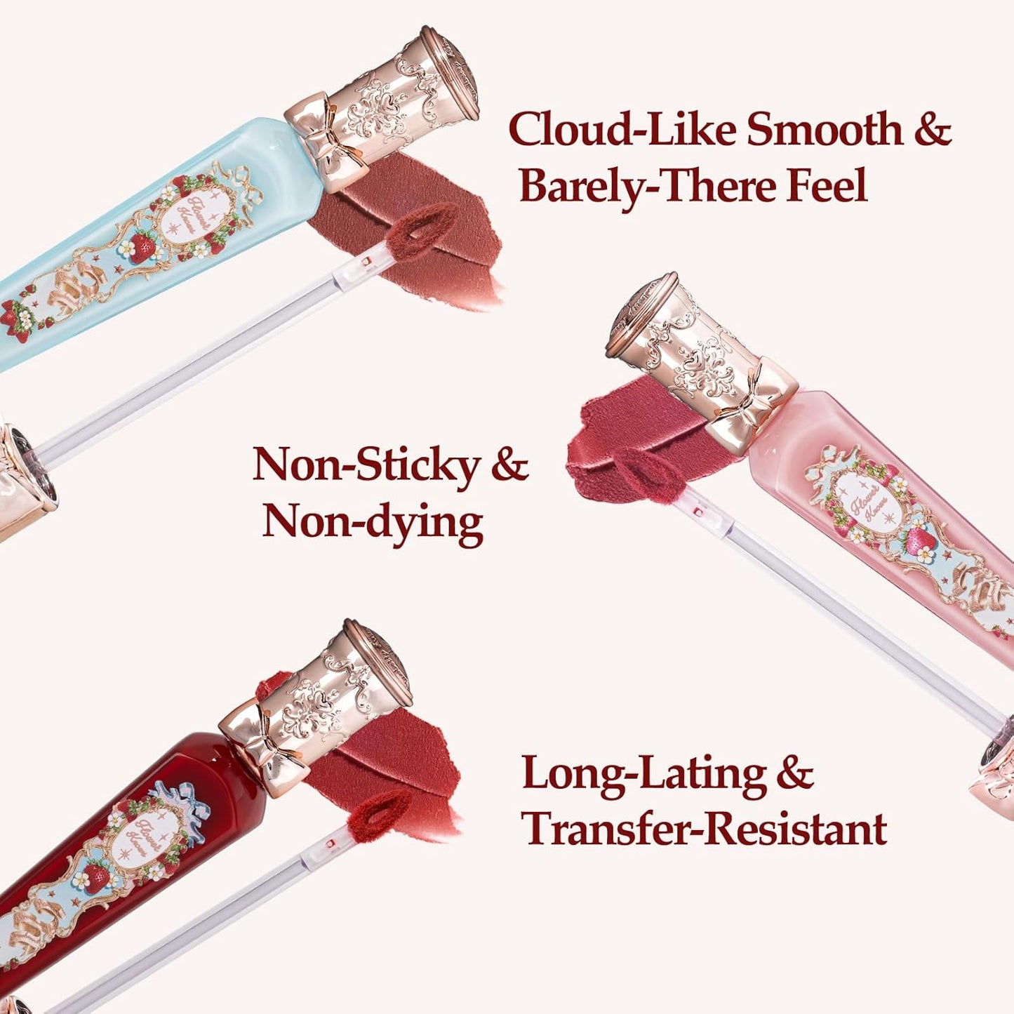 Flower Knows Strawberry Rococo Cloud Lip Cream,Velvety Matte Liquid Lipstick,Red Lipstick,Long Lasting Lip Stain,Kiss-proof Blurred Lipstick for Girls&Women,0.12 Fl Oz(S09 Strawberry Crown)