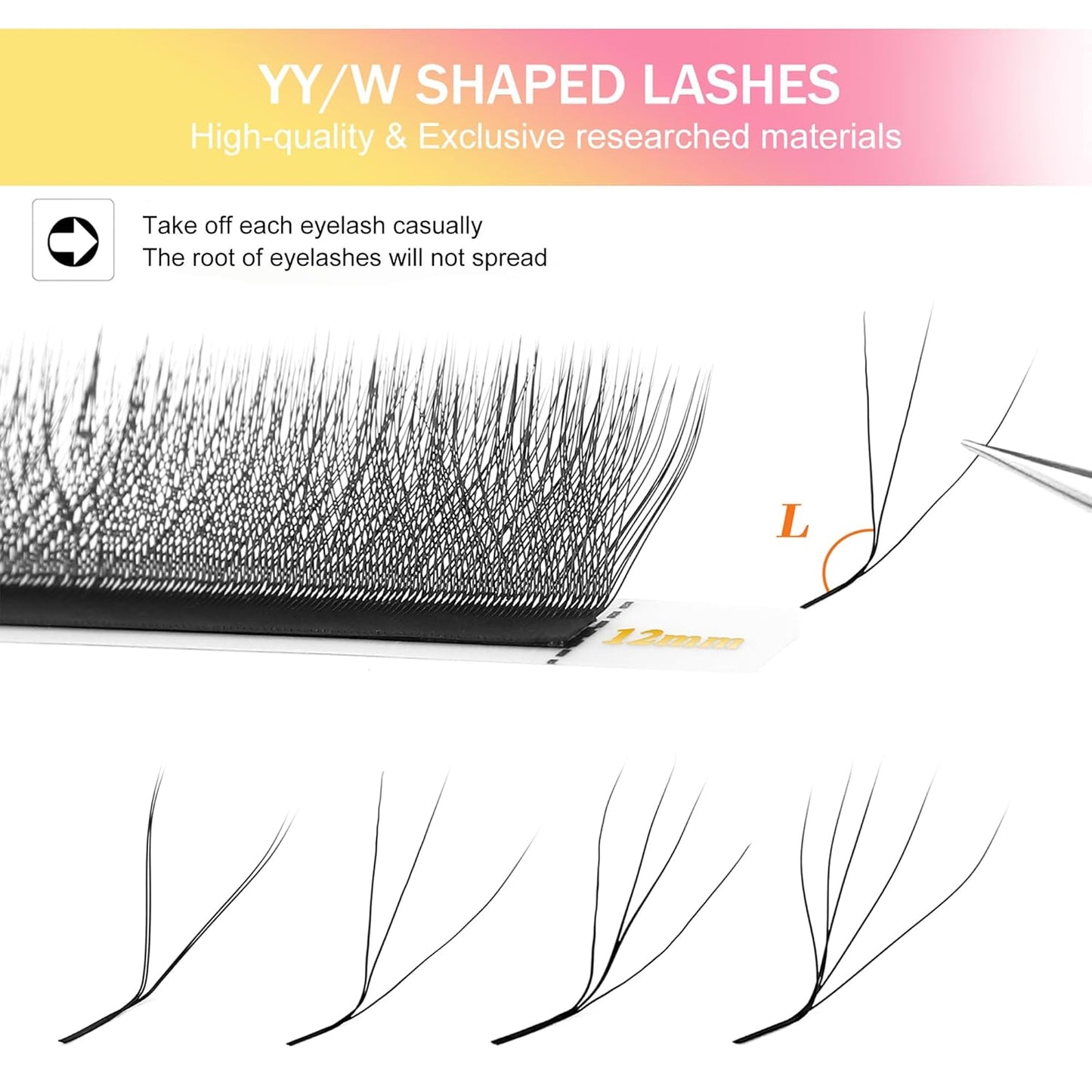 YY Lash Extensions Supplies Y Eyelash Extensions 0.07mm Thickness L/LU Curl Mix 8-15mm Premade Fans 4D Russian Volume Matte Black 12 Rows Crisscross Eye Lashes(YY-0.07-L,8-15mm)