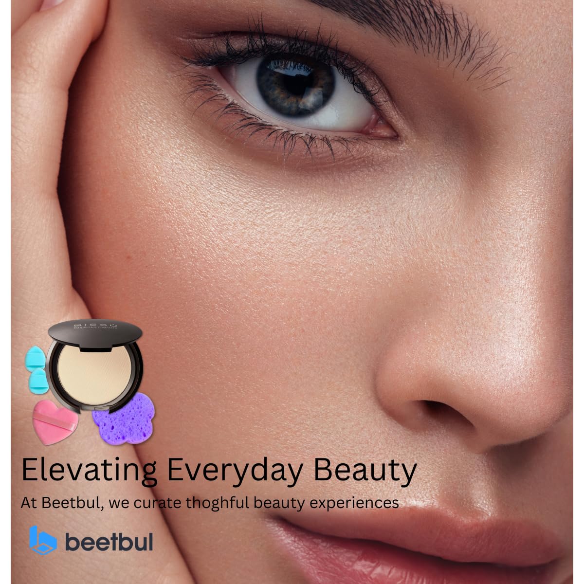 Beetbul Makeup & Exfoliation Kit - Bissú Compact Powder + 1 Medium Velvet Puff + 2 Finger Puffs + 1 Facial Exfoliating Sponge (14 Cappuccino, One Size)