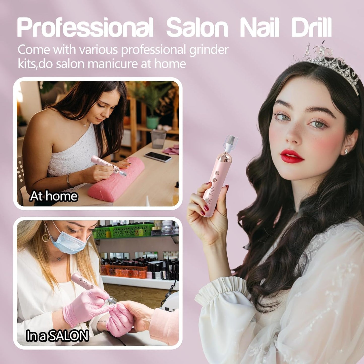 Electric Nail Drill Machine Nail Drill Electric File Nail File Kit for Beginners Acrylic Gel Nails Manicure Pedicure Polishing Shape Tool with 8 Bits Gel Nails and Home Salon Use