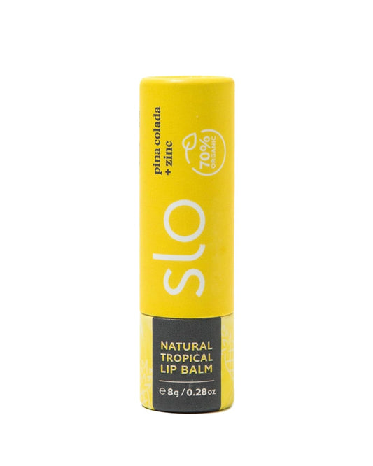 Slo | Natural Lip Balm - All Natural Ingredients, Vegan & Cruelty Free, Hydrating & Soothing, Plastic Free, Paper Packaging | Pina Colada + Zinc, 0.28oz