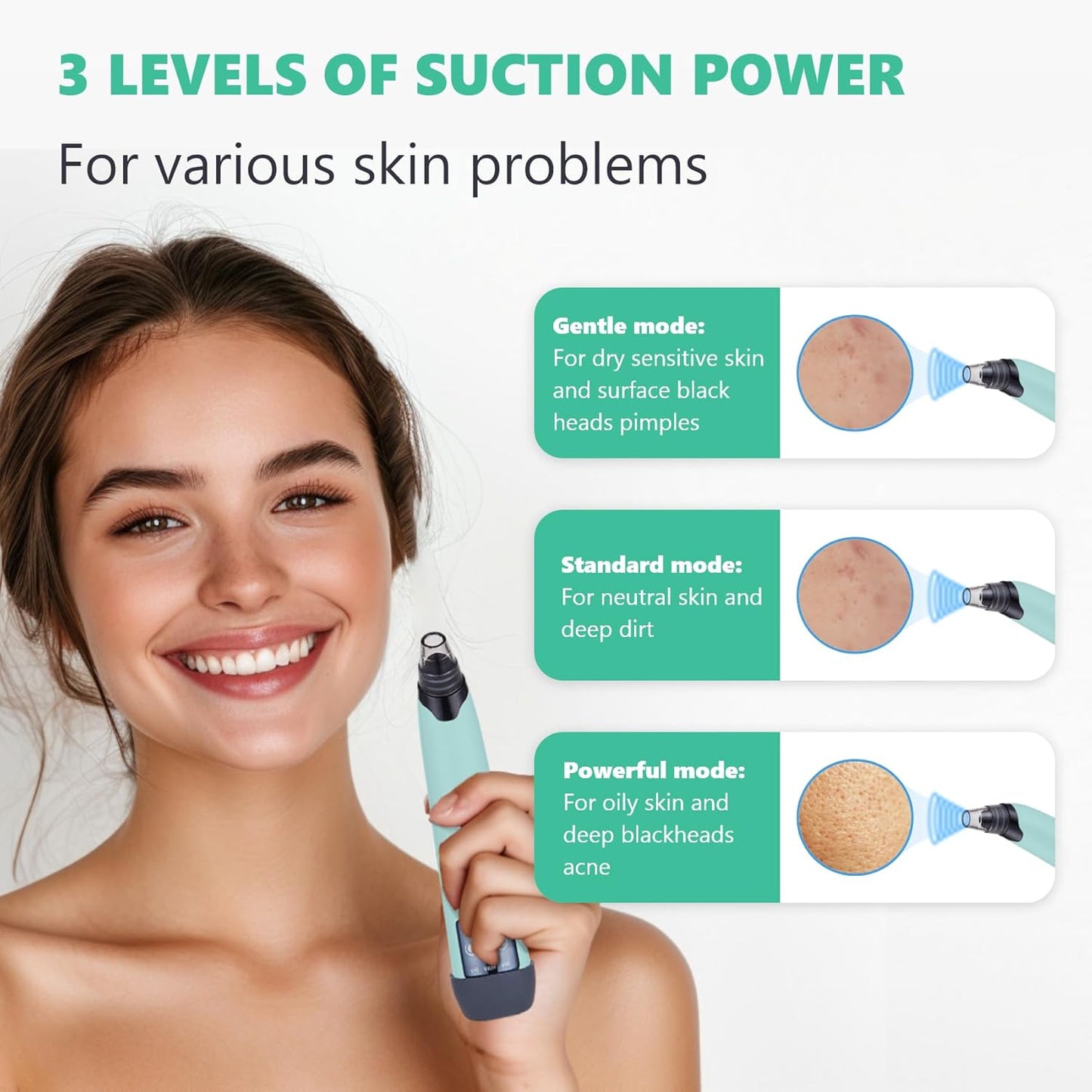 Blackhead Remover Vacuum - Black Head Remover for Face,Blackhead Extractor Tool with 3 Adjustable Suction Levels,4 Probes,USB Interface Type Pore Vacuum,Suitable for Women and Men (Green)