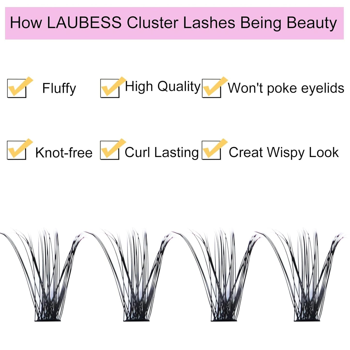 Lash Clusters LAUBESS Individual Lashes Waterproof Eyelash Clusters DIY at Home Cluster Eyelash Extensions Soft Cluster Lashes for Beginners (40D-D-14)