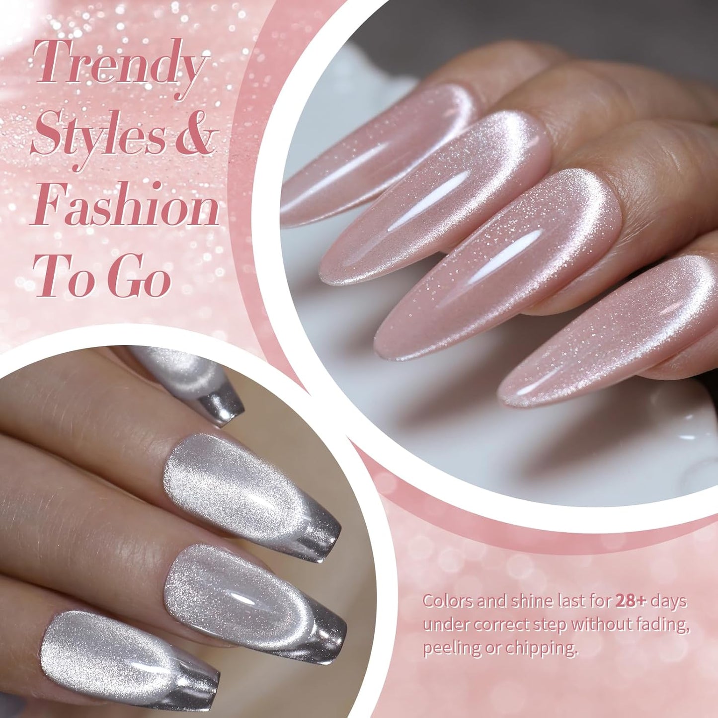 Born Pretty Cat Magnetic Eye Gel Nail Polish, Pastel Milky Jelly Cat Magnetic Gel Pastel Blue Green Purple Pink Nude Silver Nail Art Gel Manicure Salon DIY Gifts 7ML 6PCS