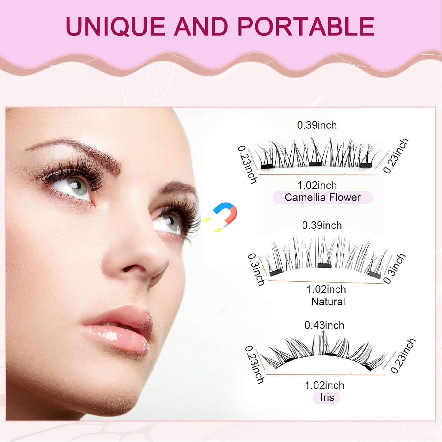 Ginani Magnetic Lashes,Magnetic Eyelashes with Applicator,2025 New Reusable Magnetic Lashes Natural Look No Glue or Liner Needed(Camellia+Natural+Iris)