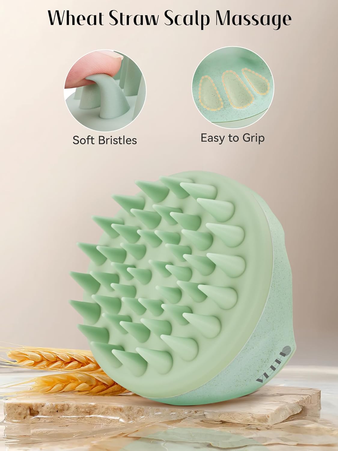 HEETA Scalp Massager Hair Growth with Soft Silicone Bristles to Remove Dandruff and Relieve Itching, Shampoo Brush for Hair Care & Relax Scalp, Scalp Scrubber for Wet Dry Hair (Green & Beige)
