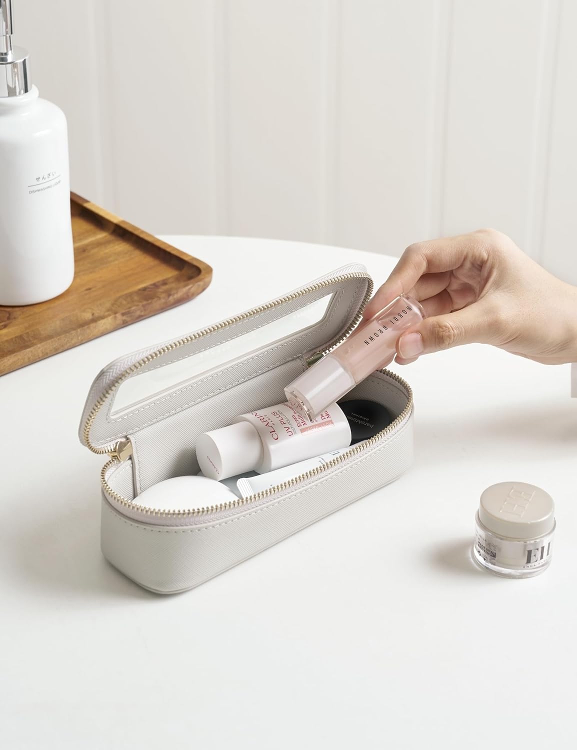 Popvibe Clear Makeup Bag Travel Cosmetic Case Transparent Toiletry Bag with Zipper, Portable Make Up Organizer Traveling Compact Car Bag for Essentials