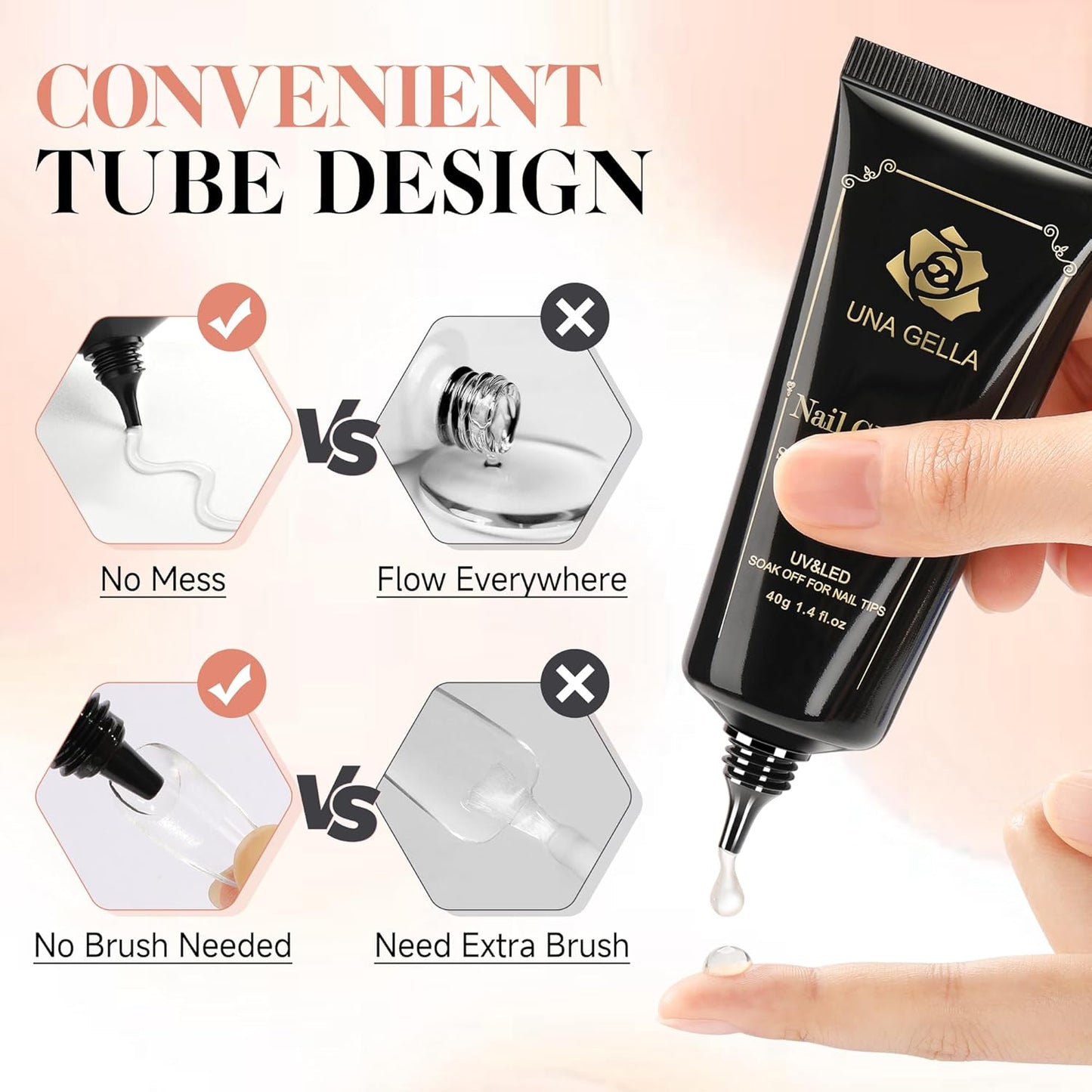 UNA GELLA Gel Nail Glue 80g Super Strong U V Solid Soft Gel Lamp Curing Needed Nail Glue 40g*2 for Acrylic Nail Tips for Fake Acrylic Press On Nails Extension Soak Off