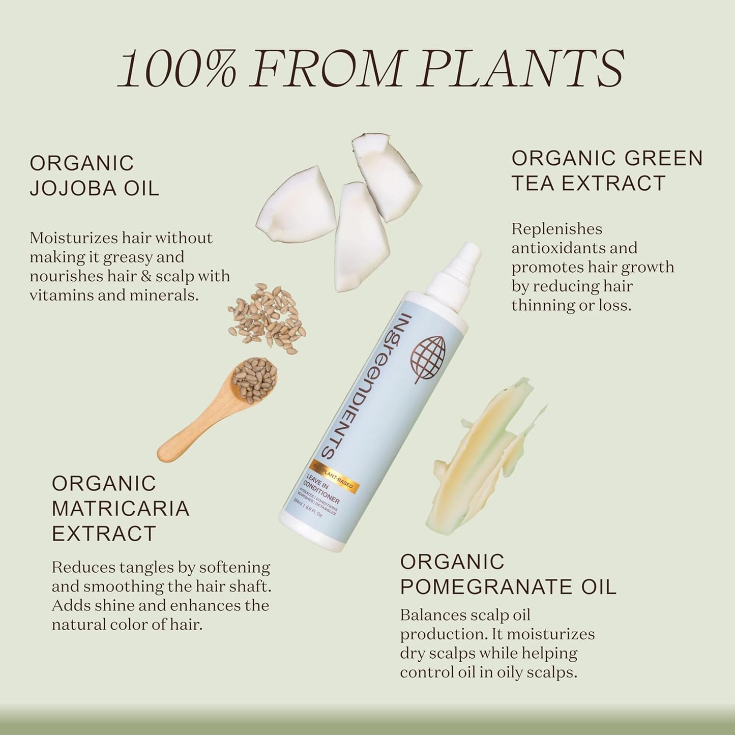 Detangler and Leave In Conditioner made with Organic ingredients - Sulfate-Free, Color-Safe, Silicone-Free, Cruelty-Free, Gluten Free (9.6 FL OZ)