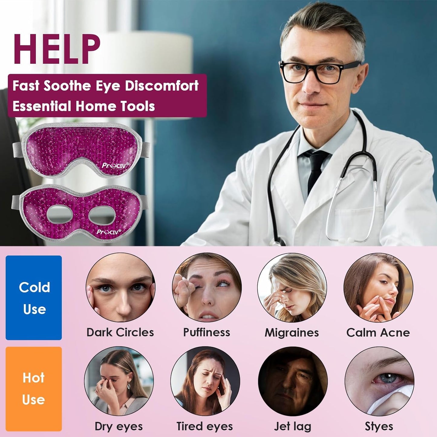 2PCS Cooling Eye Mask - Gel Eye Mask Reusable Gel Beads Hot Cold Compress with Velvet Plush Cold Eye Mask for Dark Circles Puffiness Dry Eye Headache for Men Women Sleeping Ice Eye Mask (Rose Red)