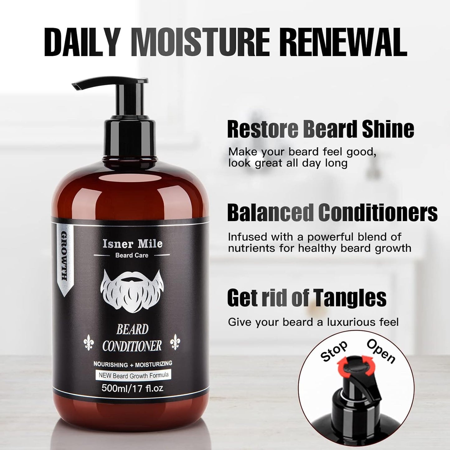 ISNER MILE Beard Wash and Conditioner Set 17 oz New Formula with Biotin Argan & Jojoba Oils Smooth Soften Strengthen Shampoo with Oil Gifts for Men