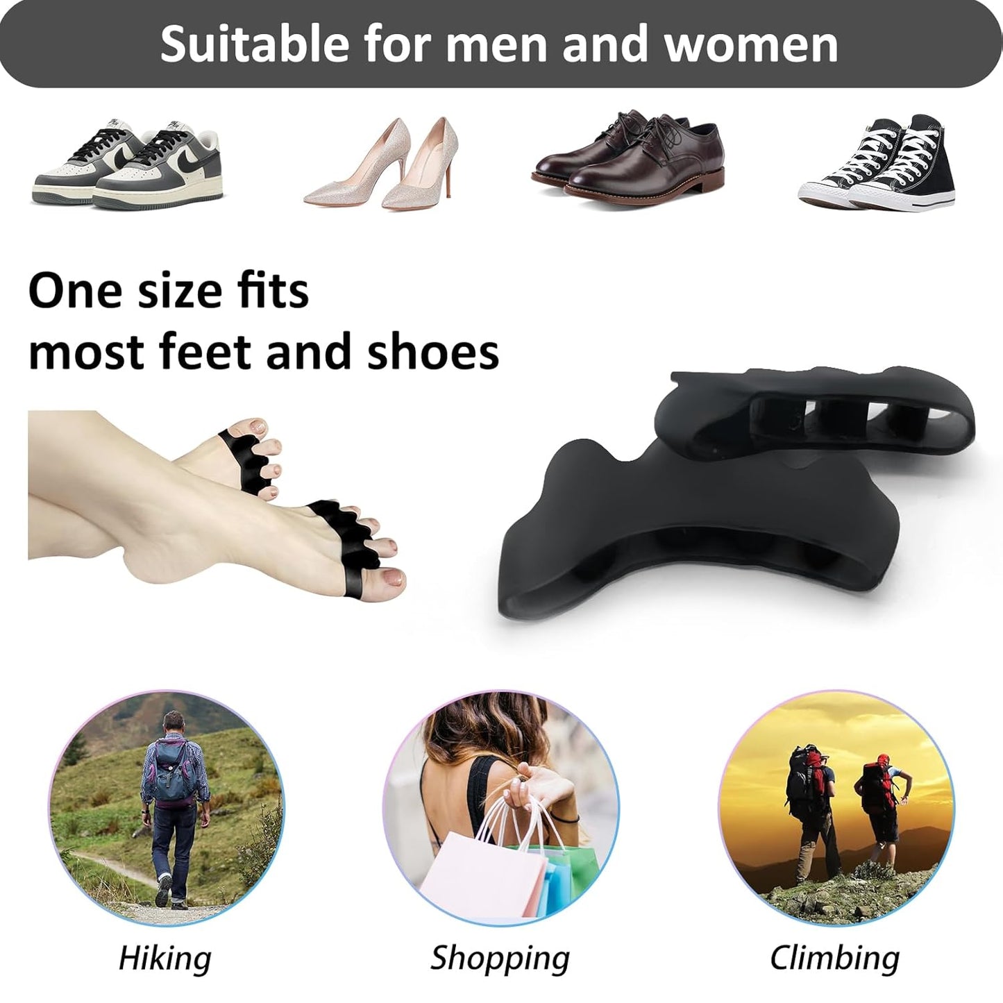 SUNFATT Toe Spacers for Men ang Women,Toe Separators for Women,Relieves Overlapping Toes,Bunions Corrector and Hammer Toe Pain,Gel Toe Spreader Separates and Relaxes Toes.2 Pcs