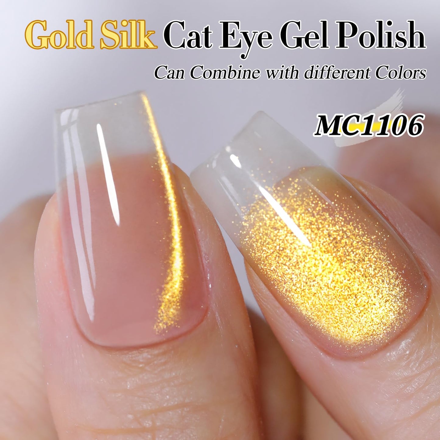 Double Rhythm Jelly Glass Cat Eye Gel Polish with Magnet 15ML Holographic Glitter Shimmer Translucent Sheer Color Magnetic Nail Polish Salon DIY at Home (MC1106)