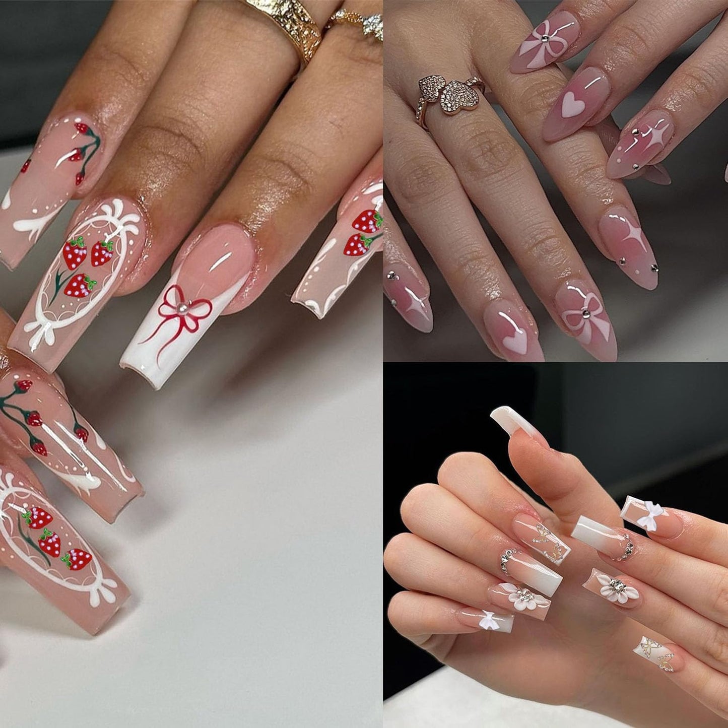 3D Flowers Nail Charms Y2K Kit, Metal Butterfly Cherry Colorful Bow Charms for Nails Art Gems, White and Pink Bows Pearls Charms for Nail Manicure DIY Crafts Jewelry Accessories