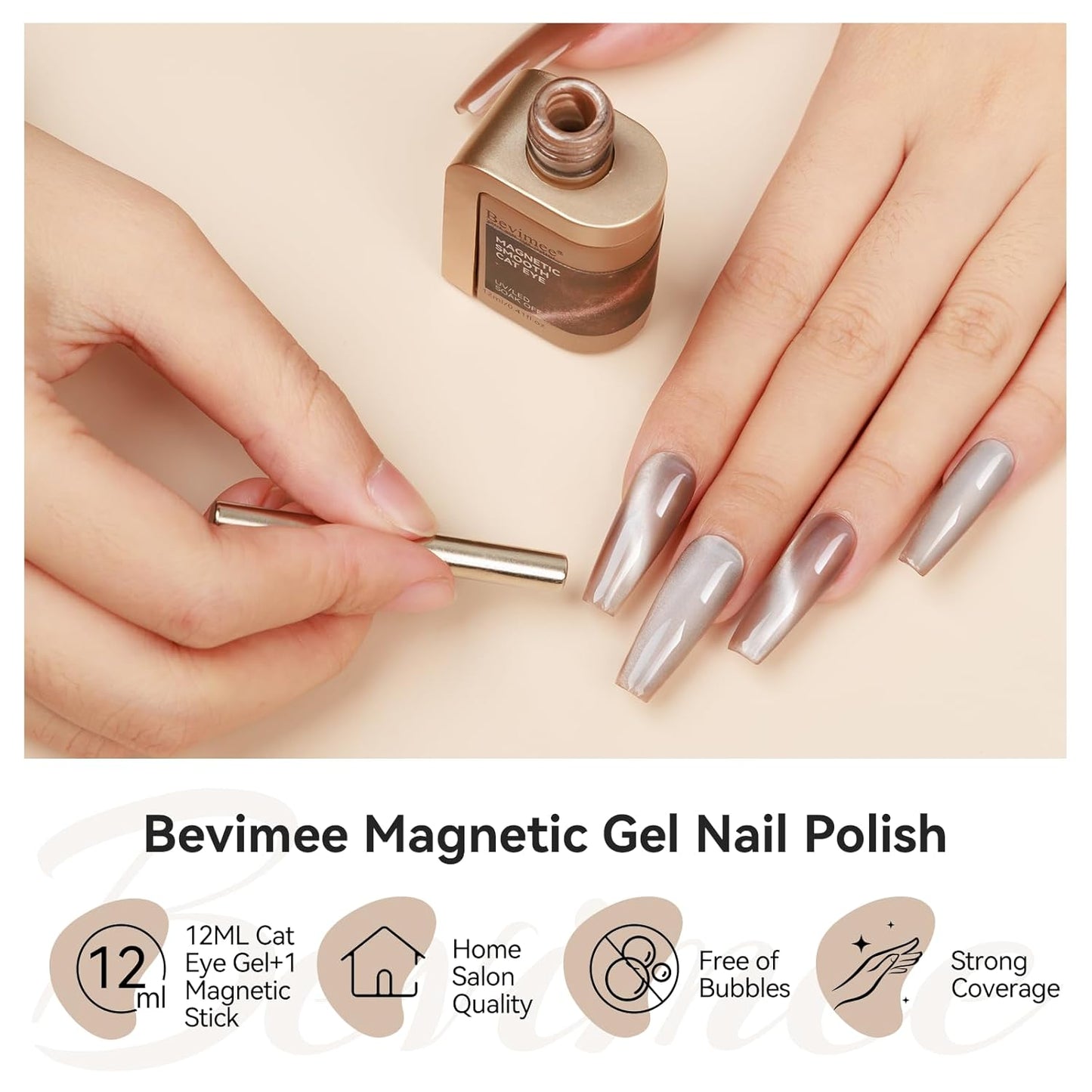 Cat Eye Gel Nail Polish Moonlight, 12ML High Gloss Smoothie Glitter Brown Cat Eye Nail Polish Magnetic Holographic UV Gel Polish for Nail Art Manicure Salon DIY at Home 1PC