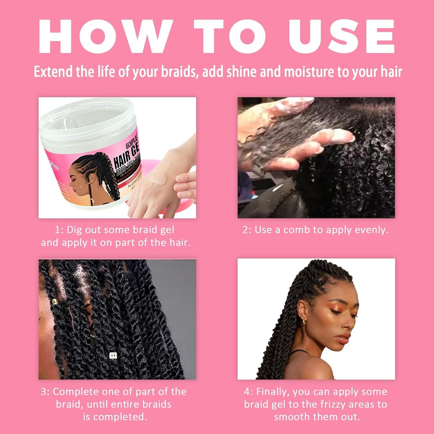13.4oz Braiding for Twist, Locs, Braids, No Flake Extra Hold High Shine Braid Gel & Edge Control, Loc Gel Long Lasting for Locks, Cornrows Smooths & Tames Frizz Braiding Wax for All Hair Braid Types