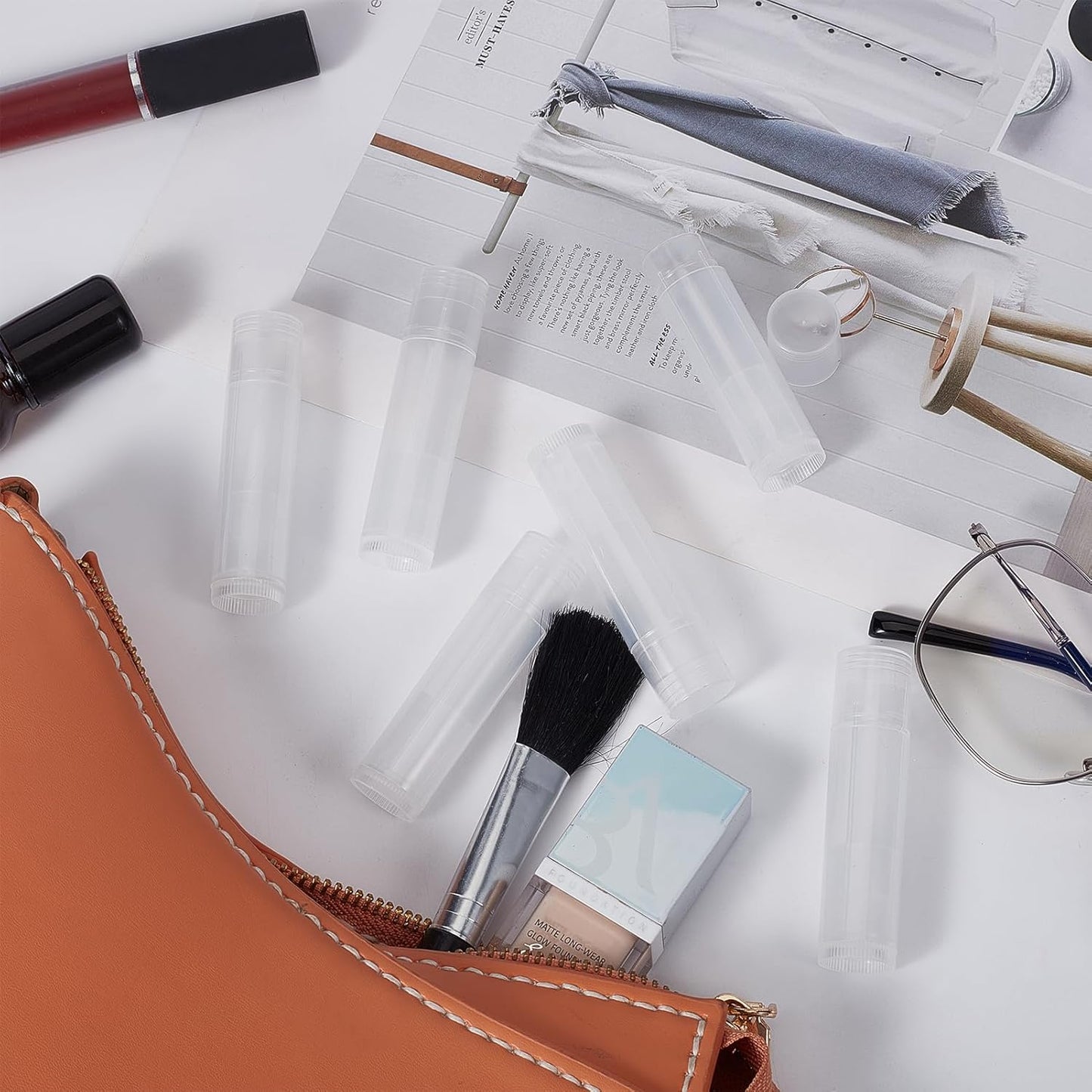 NICENEEDED 15 Pcs Lip Balm Tubes, Empty DIY Lipstick Tubes, Refillable 5g Lip Balm Containers Plastic Lip Gloss Tubes Deodorant Containers with White Caps Twist Tubes for making Gifts, Travel