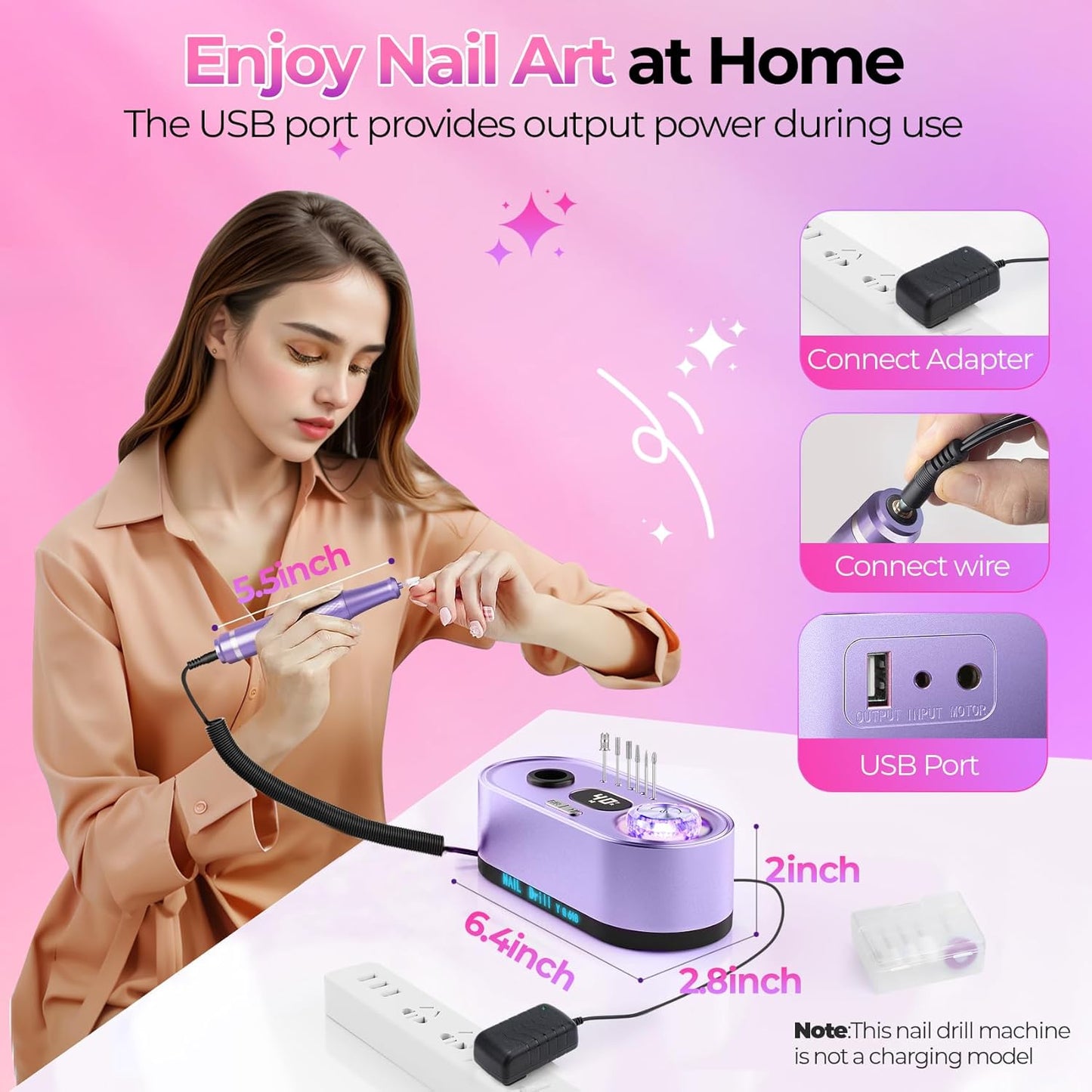 Nail Drill Electric File: 40000RPM Professional E File Kit E File Machine Filer for Shaping, Buffing, Removing Acrylic Gel Nails, Manicure Pedicure Kit with 12Pcs Nail Bits, Home Salon Use