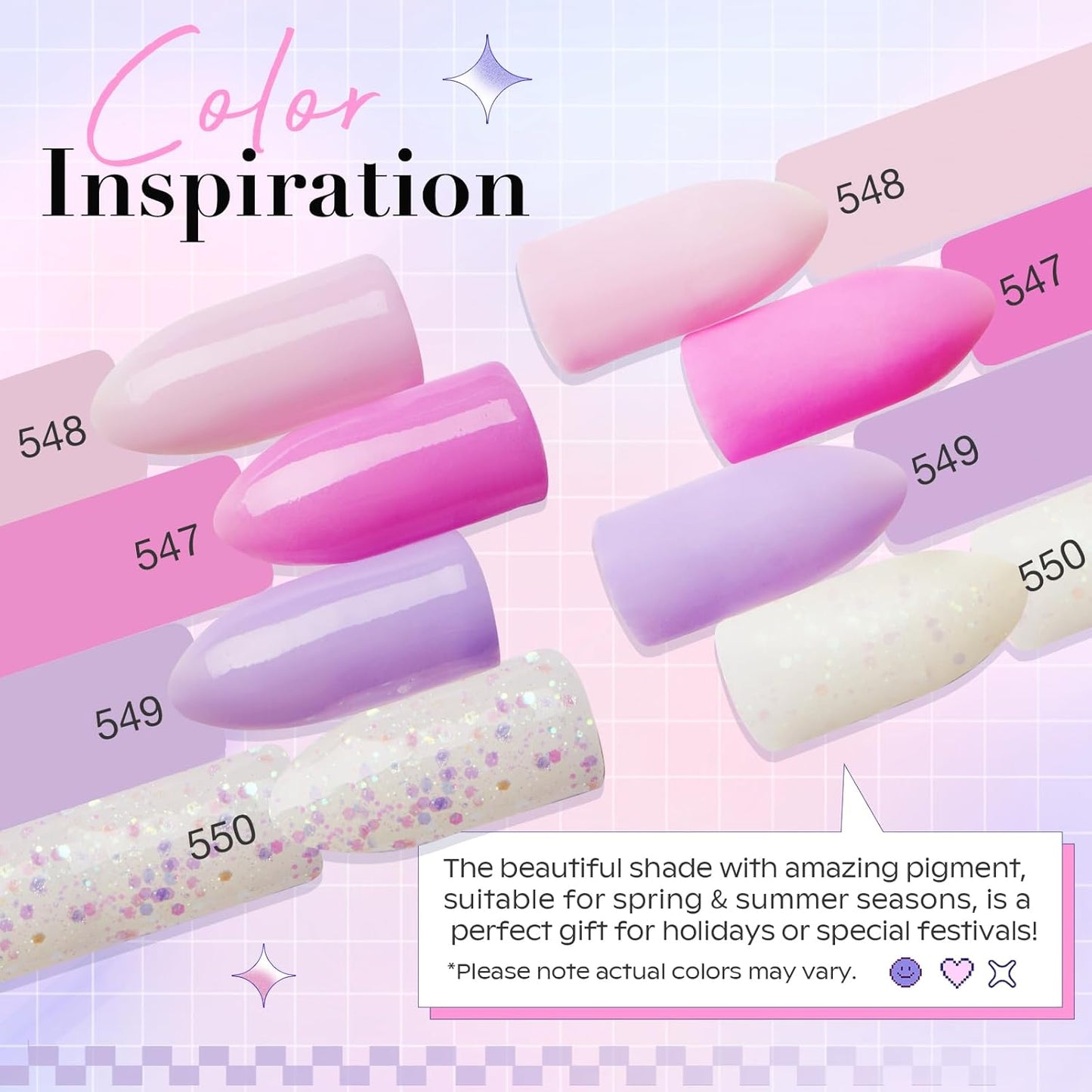 AZUREBEAUTY Dip Powder Nail Kit Starter, Pastel Lavender Pink Glitter, 4 Colors Spring Summer Dipping Powder Set, French Nail Art Base Top Activator Liquid Manicure DIY Salon 12 PCS