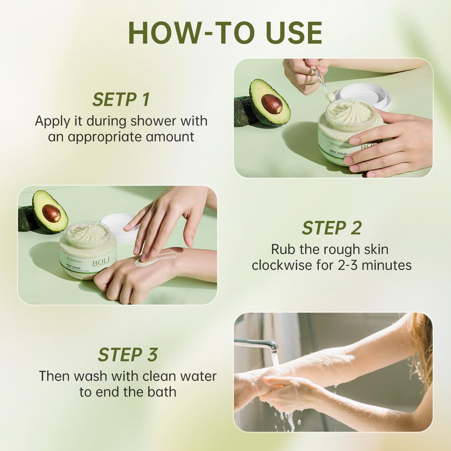 BOLI Shea Butter Body Scrub, Walnut Shell Powder Exfoliating Moisture Scrubber Deep Cleansing Nourishes for Smooth (250g, Shea Butter)