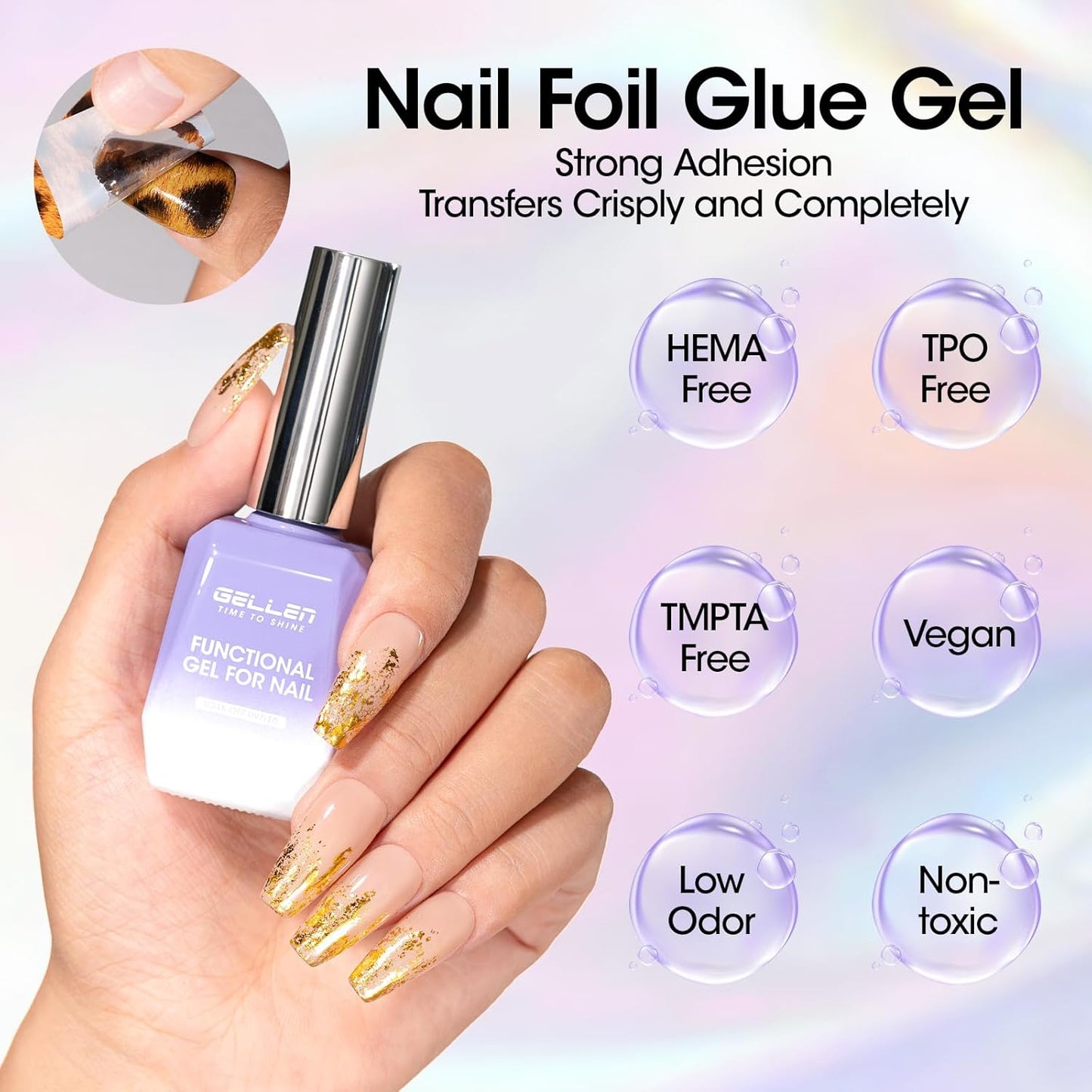 GELLEN 18ml Nail Foil Glue Gel, Foil Transfer Gel for Nails Stickers, Nail Foils Transfer Nail Art Glue Gel Nail Polish, Complete Clear Transferred Pattern, Easy Work at Home, Non-toxic, Hema Free