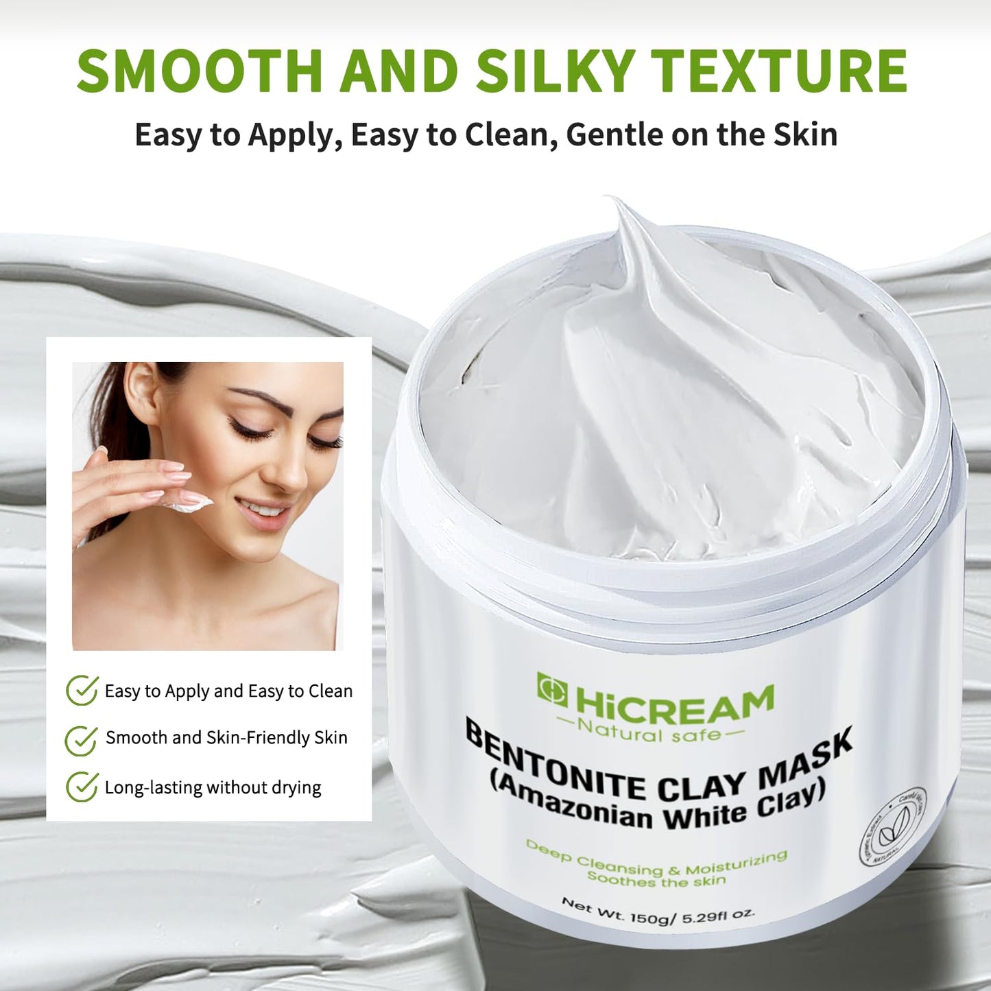 Bentonite Clay Mask, Valentines Gifts for Women Her, Deep Cleansing Facial Mask, Clay Face Mask Skin Care with Kaolin Clay and Aloe for Dull Skins Hydrating (white)