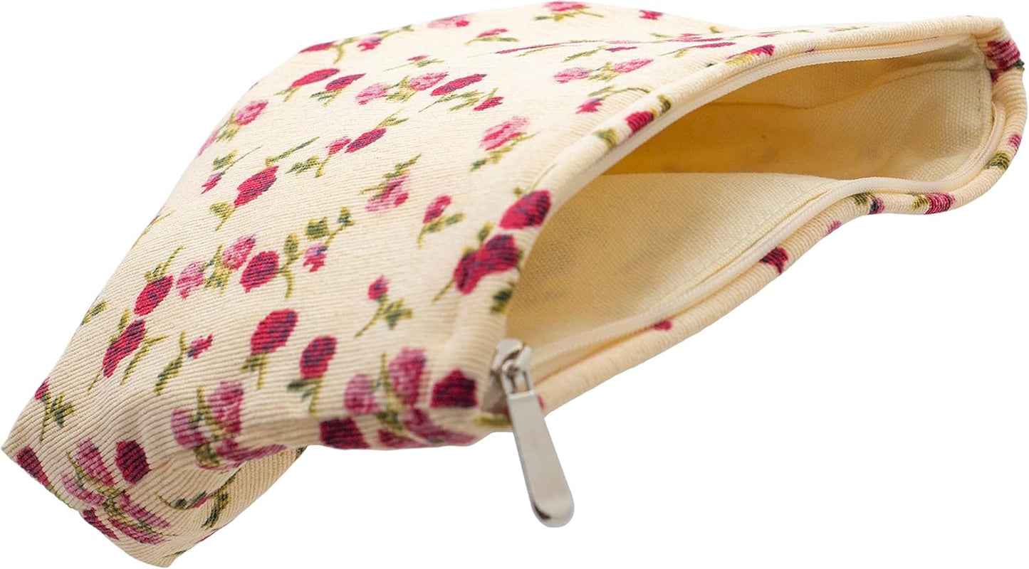 PAZIMIIK Makeup Bag Large Zipper Corduroy Make Up Pouch for Purse Travel Canvas Cosmetic Organizer for Women Brush Storage,Vintage Rose Beige