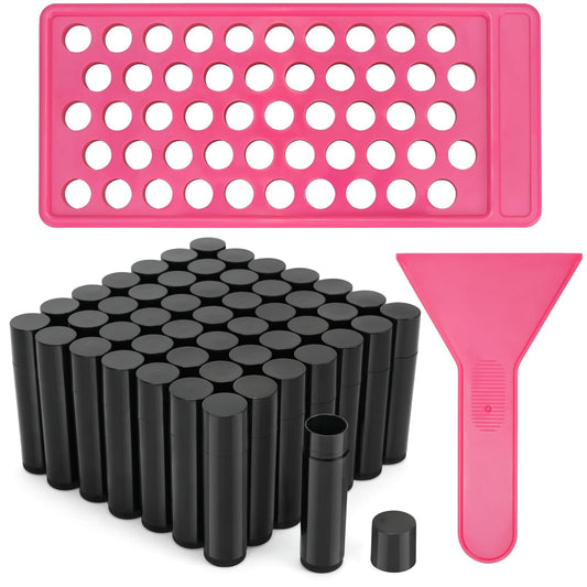 LotFancy Lip Balm Tubes with Filling Tray and Spatula, 50Pcs 4.5ml Black Lip Balm Containers, BPA Free & Leak Free, Handmade Set
