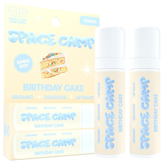 Space Camp Wellness Jumbo Lip Balm - Birthday Cake Organic Flavored Balm (2 Pack)
