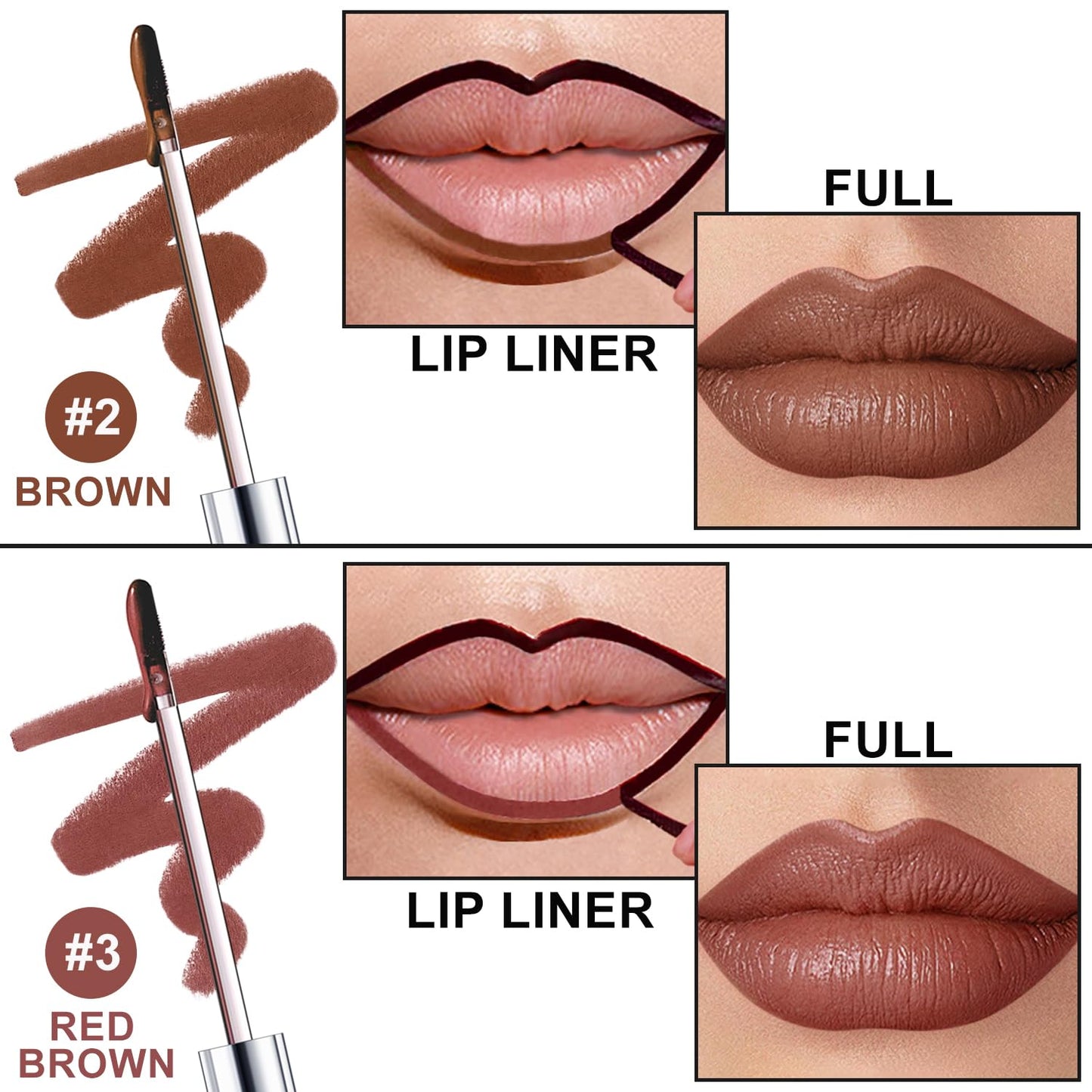 2 Colors Peel Off Lip Liner Stain Kit, Long Lasting Waterproof Matte Finish Lip Tint Stains Makeup Set for Women, Trend Colors, Easy to Use, for All Skin Types, Tweezer Include (#2+#3)