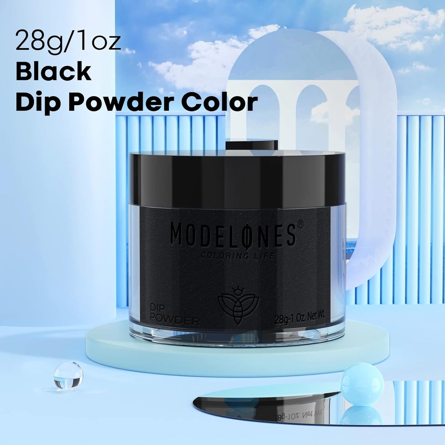 Modelones Dip Powder Black Color, Nail Dipping French Nail Art, 28 Long-Lasting Pro System Salon DIY at Home No Needed Lamp Cured