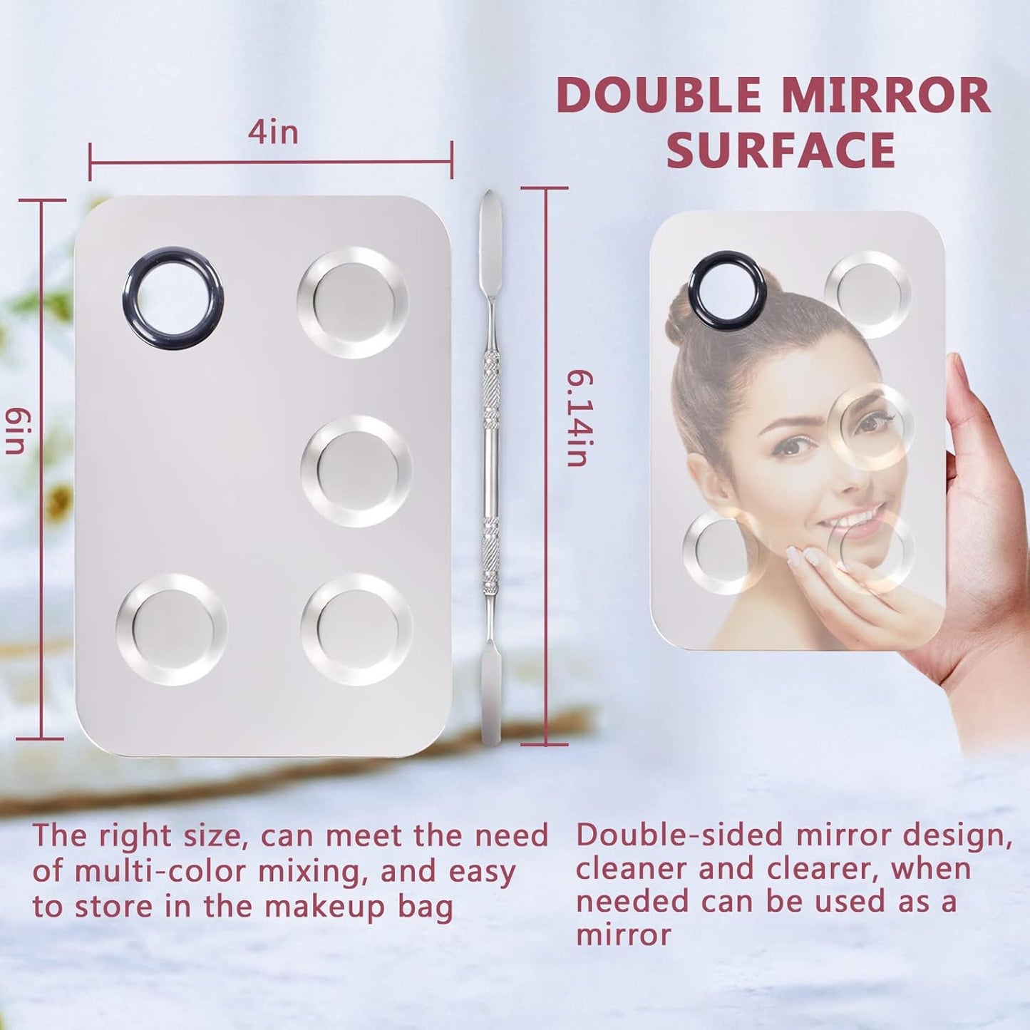 4 in 2 Set Makeup Mixing Palette, Makeup Palette for Foundation, Makeup Mixing Tray, Stainless Steel Mixing Tray with Spatula for Mixing Foundation Eye Shadow Nail Art, Makeup Foundation Mixing Tray