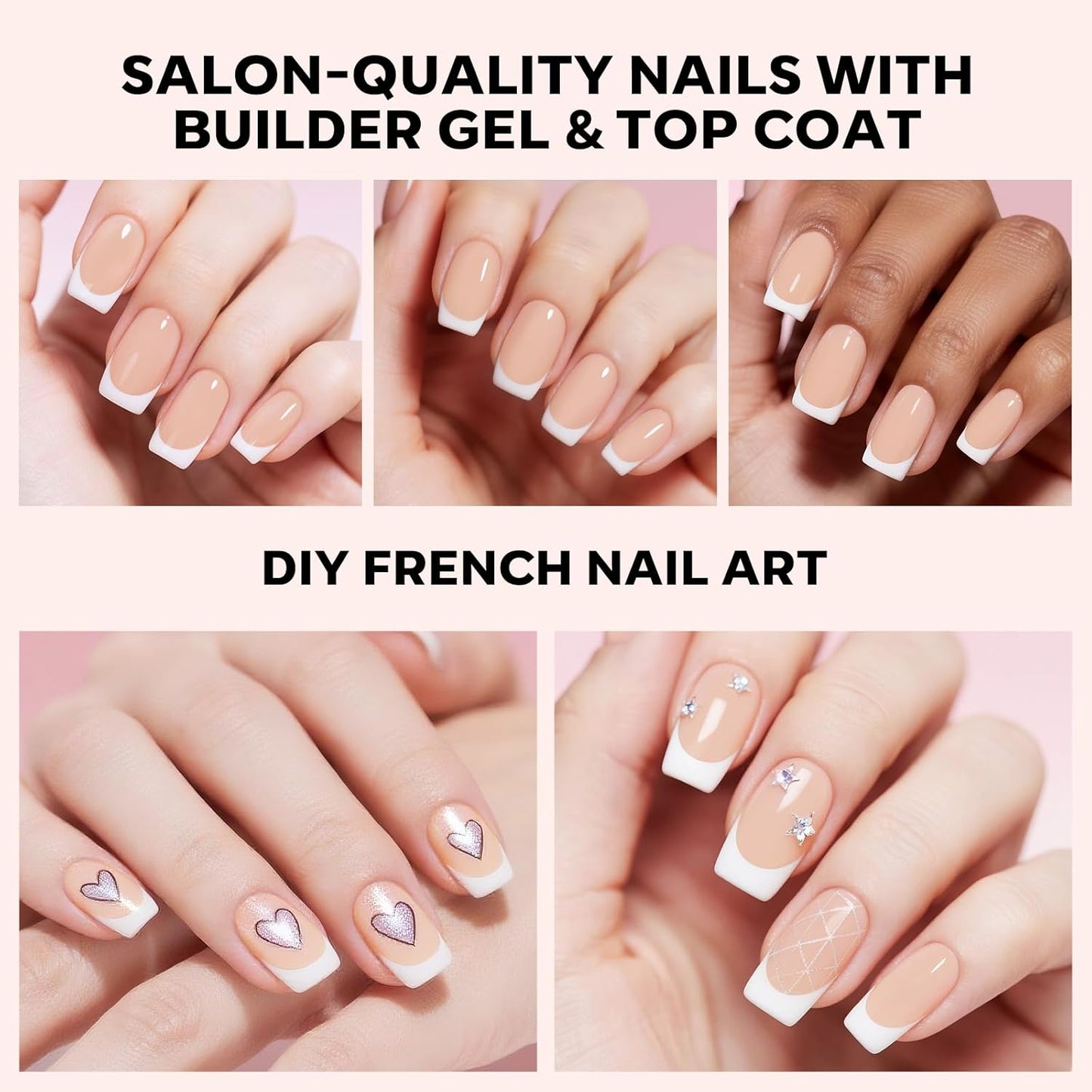 modelones French Tip Press on Nails, Short Square Fake Nails with Nail Box, Nude Gel Nail Tips for Women, Soft Glue-On Nails for Natural Salon Look, DIY Nail Art Kit