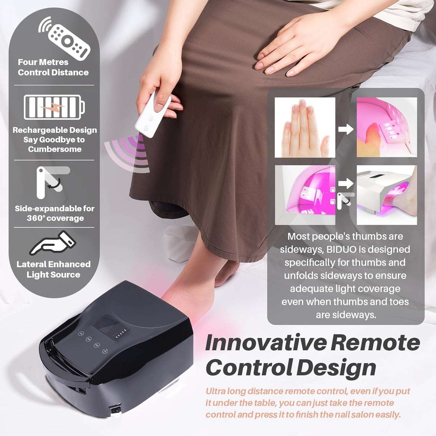 52 LEDs Cordless UV Nail Lamp, 96W High Power, Magnetic Mirror Base,Thumb Light,4 Timers, Auto Sensor, Key Sound, Built-in Cooling Fan,Remote Control Professional UV Light for Gel Nails(Black)