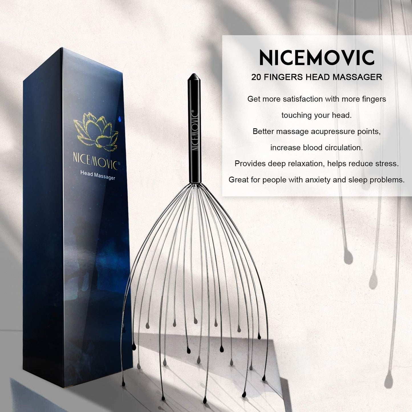 NICEMOVIC White Elephant Gifts for Adults, Head Massager Scalp Scratcher Stocking Stuffers Funny Gifts for Men Women 20 Fingers Head Scalp Massager Back Scratcher Small Gift for Thanksgiving Birthday