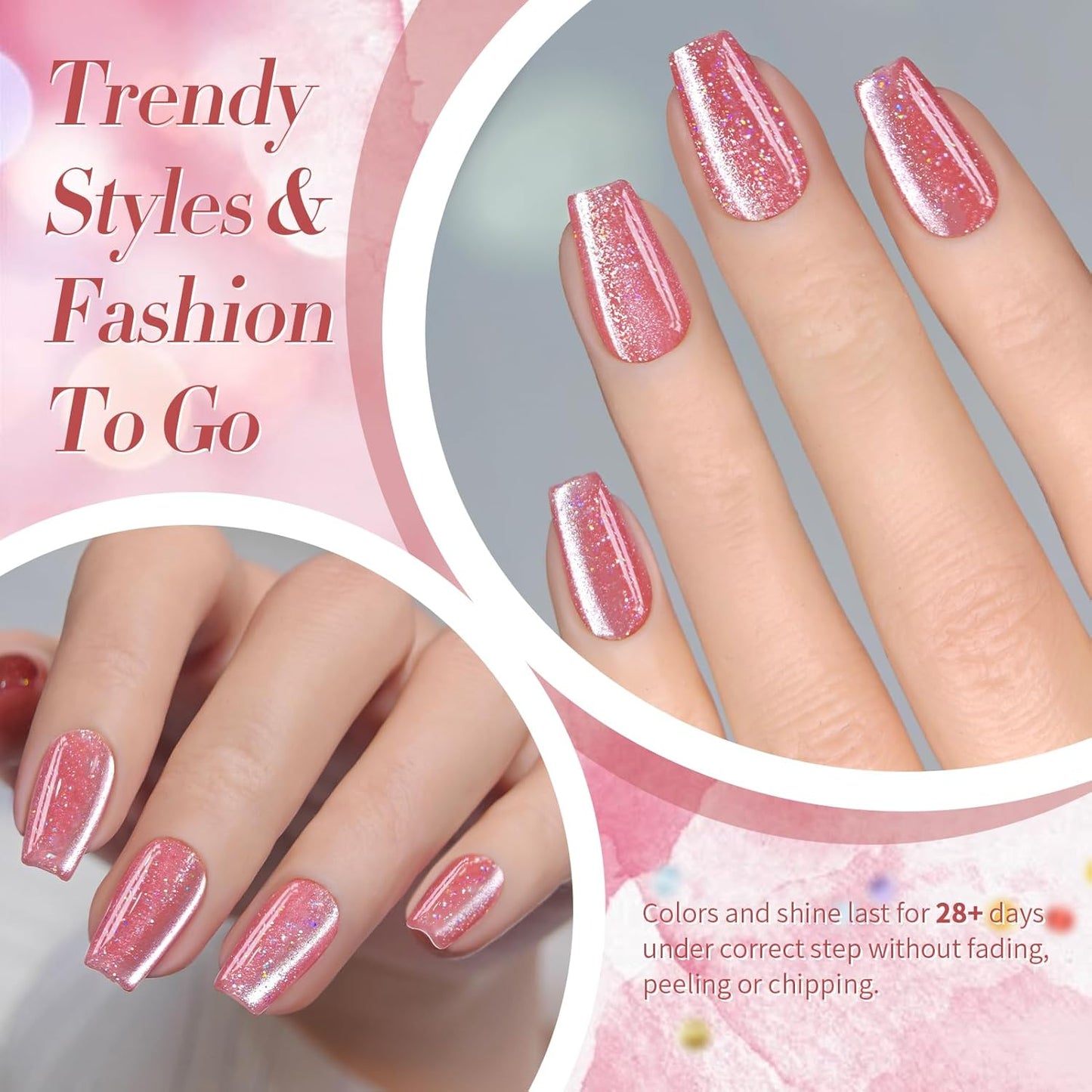 BORN PRETTY Cat Magnetic Eye Gel Nail Polish,Peach Blossom Glitter Cat Magnetic Gel Nail Polish Magnetic Nail Polish for Nail Art Manicure Salon DIY at Home 15ML