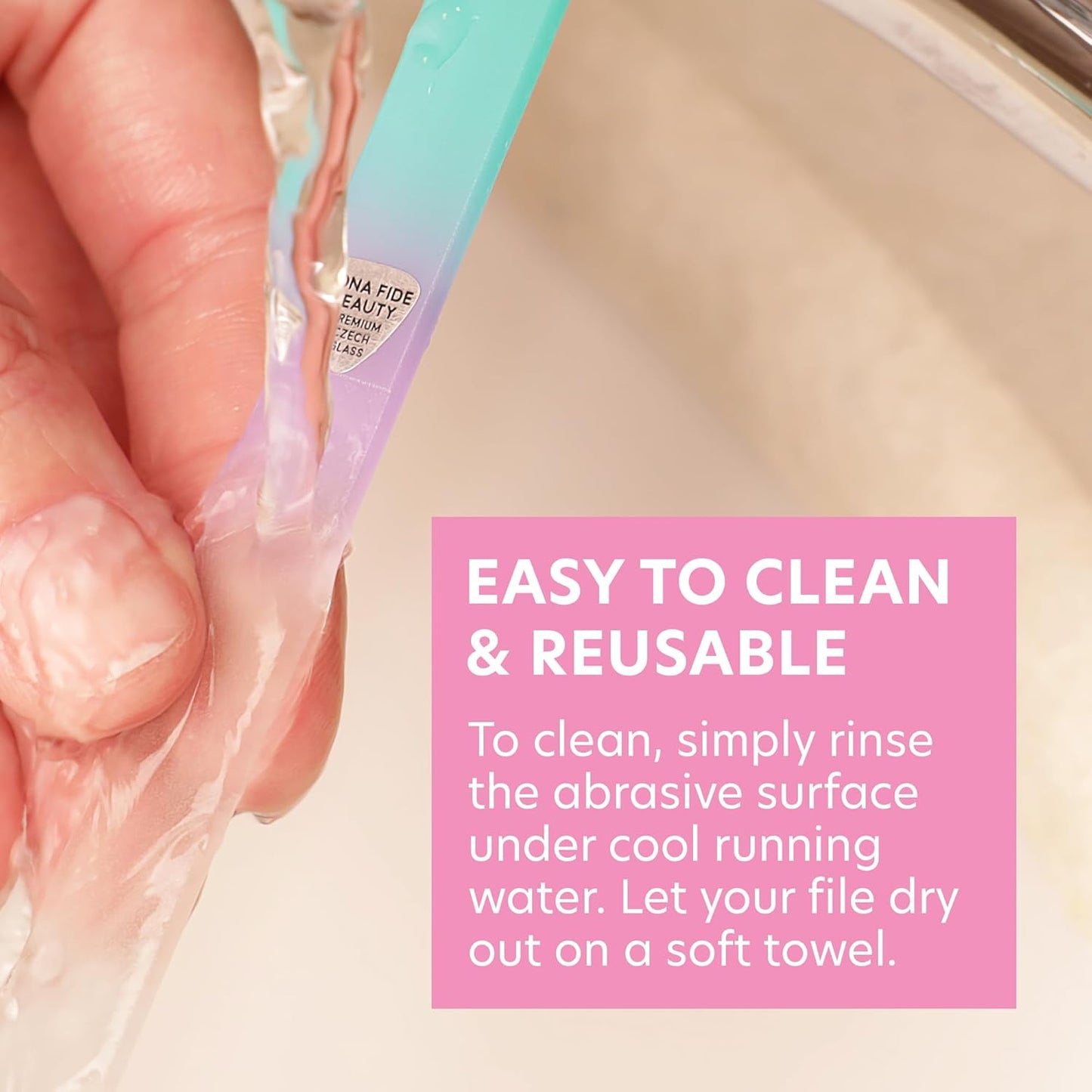 Bona Fide Beauty Czech Glass Nail File with Case, Pastel Green Violet Premium Crystal Nail File for Natural Nails. Nail Care Tool Gifts for Women