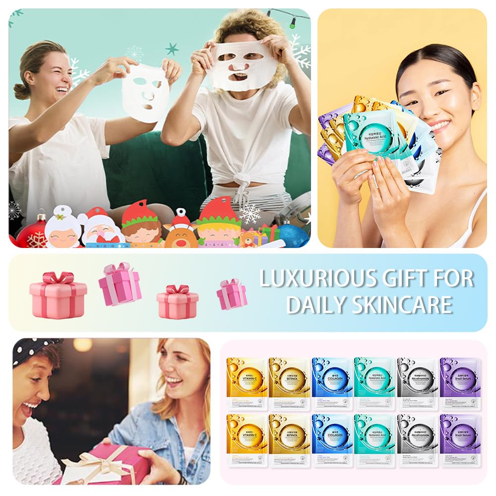 12 Pack Face Sheet Mask Skincare,Hydrating Face Mask For Sensitive Skin,Moisturize,Soothing,Nourish for All Skin Types,Natural Spa Party Facial Mask Skincare Set for Women Men Girls