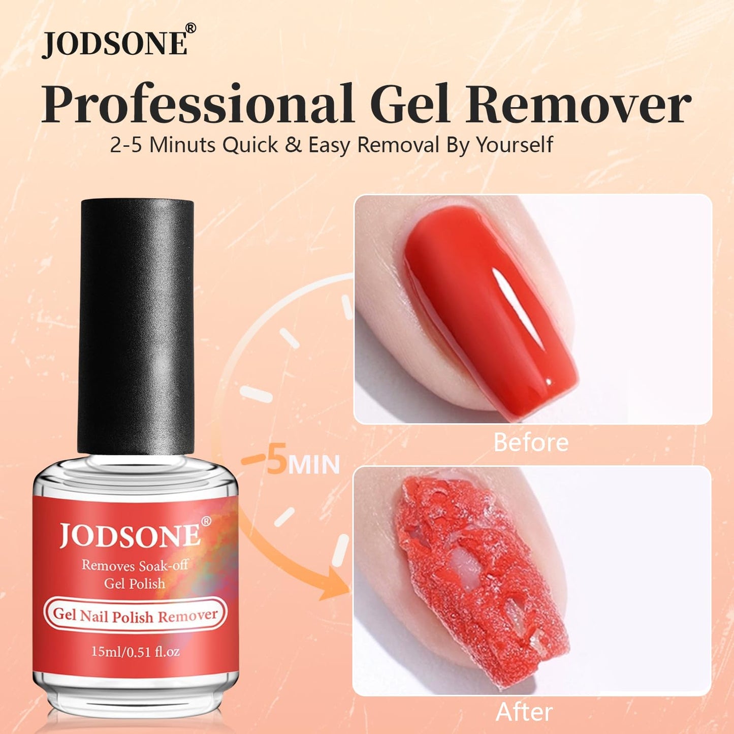 JODSONE Gel Nail Polish Remover Kit - Set with 15ml Gel Nail Polish Remover, Cuticle Oil and Latex Tape, and Complete Remover Manicure Tool Set, No Soaking