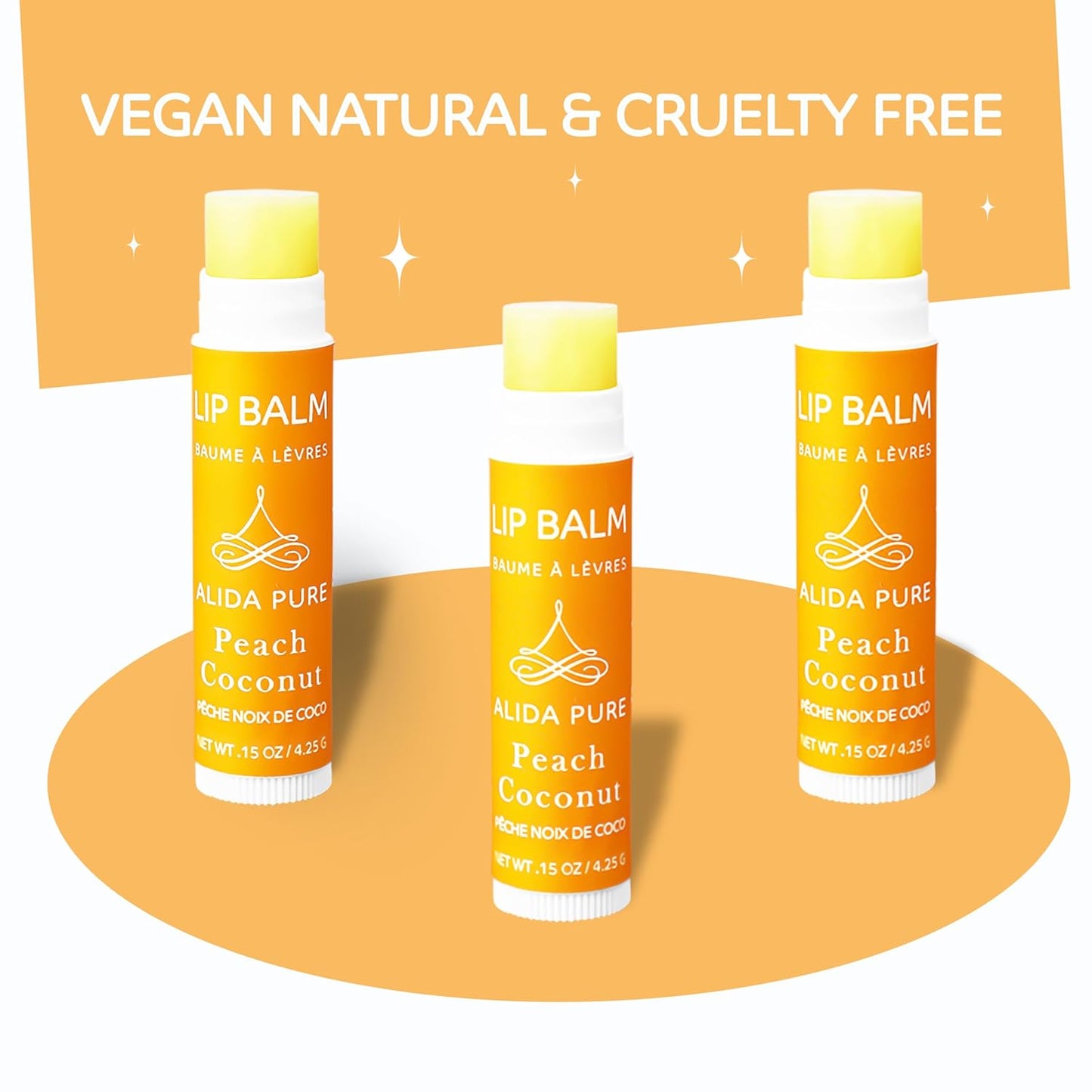 Peach Coconut Lip Balm Collection, Vegan Set, Lip Balm, Beeswax Free, with Organic Jojoba And Avocado Oil, Vitamin E, Natural Moisturizer for Dry, Chapped Lips, 3 Tube Set